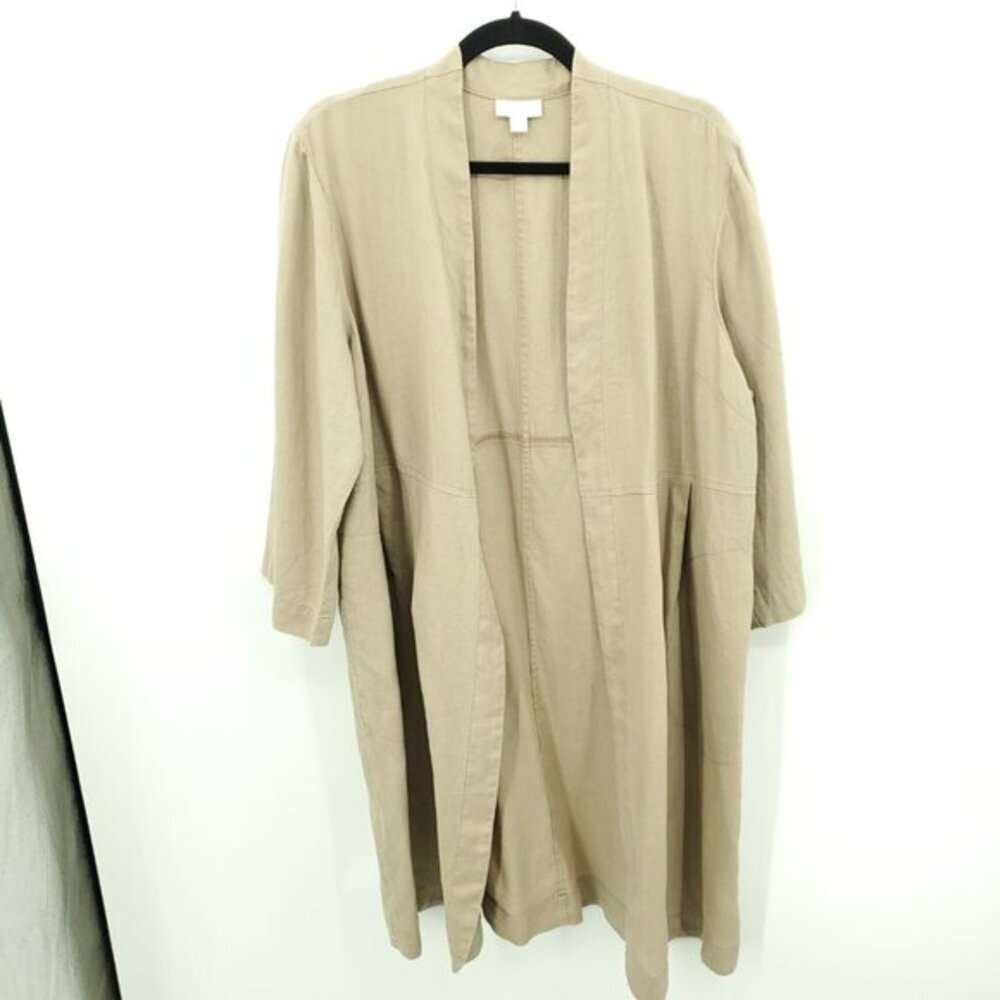J. Jill 100% Linen Relaxed Fit Open Jacket L Tan